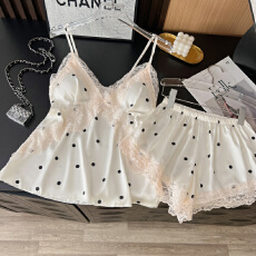 批发【舒雅】夏季冰丝带胸垫睡裙女薄款吊带睡衣纯欲风性感清新家居服