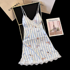 批发【舒雅】冰丝罗纹带胸垫夏季甜美性感吊带中长宽松睡裙气质家居服