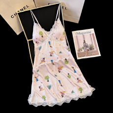 批发【舒雅】冰丝罗纹带胸垫夏季甜美性感吊带中长宽松睡裙气质家居服