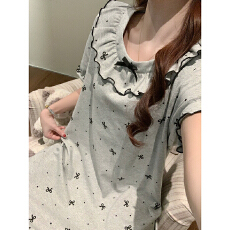 批发【舒雅】夏季新款睡衣女拉架仿棉圆领套头短袖睡裙甜美可爱家居服