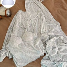 批发【舒雅】春夏云朵棉固定胸垫灰色波点<b class='q'>三件套</b><b class='q'>睡衣</b>女吊带长裤家居服