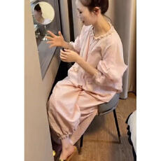 舒雅春夏云朵棉爆款双长开衫套装宽松大码慵懒风甜美家居服