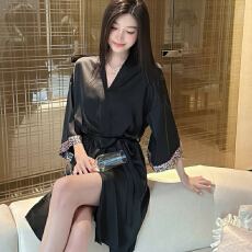 批发【舒雅】春夏季冰雪丝半袖睡袍女豹纹性感浴袍纯欲风高级感家居服