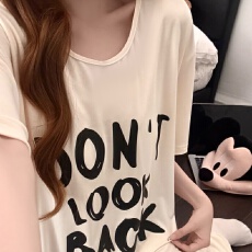 批发【舒雅】<b class='q'>夏</b>季莫代尔带不可拆胸垫 短袖睡裙女纯色字母睡衣家居服