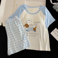 批发【舒雅】<b class='q'>莫代尔</b>固定胸垫夏季女短袖短裤两件套卡通印花套头<b class='q'>家居服</b>