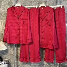 舒雅春秋冰雪丝高级感男女情侣睡衣长袖长裤大红喜庆结婚套装