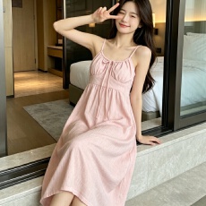 批发【舒雅】梭织彩棉固定胸垫 夏季新款吊带睡<b class='q'>裙</b>女性感绑带家居服