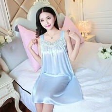 批发【舒雅】<b class='q'>夏</b>季冰丝性感女无袖睡裙花边加肥宽松连体裙休闲家居服