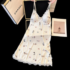 批发【舒雅】螺纹冰丝可拆胸垫 夏季吊带睡裙<b class='q'>可爱</b>甜美蕾丝边休闲家居