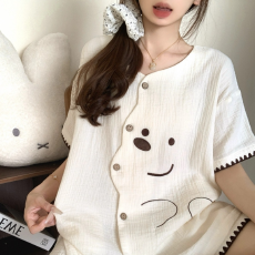 批发【舒雅】树皮皱夏季新款<b class='q'>睡衣</b>女甜美卡通小熊短袖短裤家居服套装