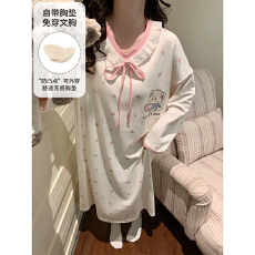 批发【舒雅】拉架仿棉固定胸垫 春秋冬长袖休闲睡裙女公主风裙可外穿
