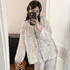 批发【舒雅】万年格带胸垫 春秋新款月子服孕妇<b class='q'>睡衣</b>开衫长袖长裤套装