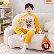 批发【舒雅】法兰绒280克秋冬季新款男童圆领<b class='q'>套装</b>保暖卡通小中童家居