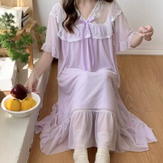 批发春夏秋五分袖网纱睡衣裙宫廷<b class='q'>公主</b>风蕾丝甜美人棉短袖仙女款连衣裙
