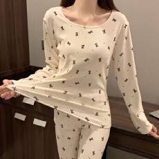 批发【舒雅】螺纹德绒保暖打底睡衣女 秋冬加绒内衣套<b class='q'>装</b>秋衣秋<b class='q'>裤</b>家居