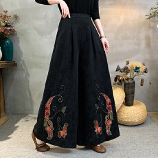 批发实拍2026棉麻新款大码新中式国风拼色显瘦阔腿裤