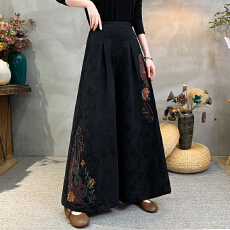 批发实拍2026棉麻新款大码新中式国风拼色显瘦阔腿裤