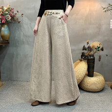 批发实拍2026棉麻新款大码新中式国风拼色显瘦阔腿裤