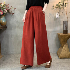批发实拍2026棉麻新款大码新中式国风拼色显瘦阔腿裤