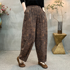 批发实拍2026<b class='q'>棉麻</b>新款大码新中式国风拼色显瘦哈伦<b class='q'>裤</b>
