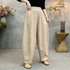 批发实拍2026<b class='q'>棉麻</b>新款大码新中式国风拼色显瘦小脚<b class='q'>裤</b>