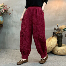 批发实拍2026<b class='q'>棉麻</b>新款大码新中式国风拼色显瘦哈伦<b class='q'>裤</b>