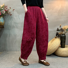 批发实拍2026<b class='q'>棉麻</b>新款大码新中式国风拼色显瘦萝卜<b class='q'>裤</b>