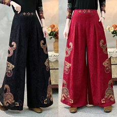 批发实拍2026棉麻新款大码新中式国风拼色显瘦阔腿裤