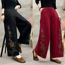批发实拍2026棉麻新款大码新中式国风拼色显瘦阔腿裤