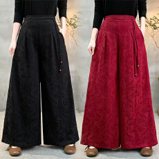 批发实拍2026棉麻新款大码新中式国风拼色显瘦阔腿裤