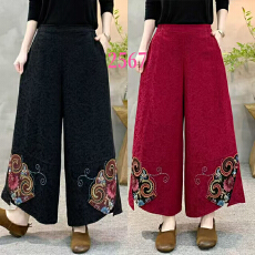 批发实拍2026棉麻新款大码新中式国风拼色显瘦阔腿裤