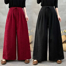 批发实拍2026棉麻新款大码新中式国风拼色显瘦阔腿裤