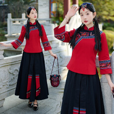 批发实拍2026春新款中国风复古民国风小上衣旗袍修身显瘦两件套套装