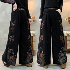 批发实拍2026棉麻新款大码新中式国风拼色显瘦阔腿裤