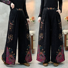 批发实拍2026棉麻新款大码新中式国风拼色显瘦阔腿裤