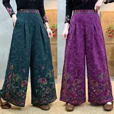 批发实拍2026棉麻新款大码新中式国风拼色显瘦阔腿裤
