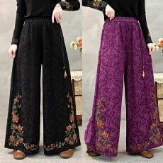 批发实拍2026棉麻新款大码新中式国风拼色显瘦阔腿裤