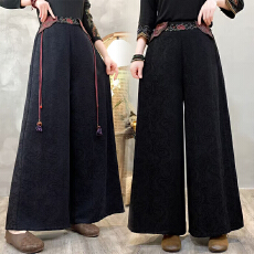批发实拍2026棉麻新款大码新中式国风拼色显瘦阔腿裤