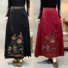 批发实拍2026<b class='q'>棉麻</b>新款大码新中式国风绣花<b class='q'>半身裙</b>