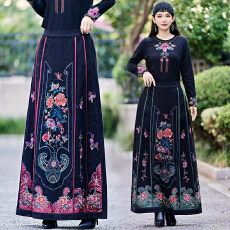 批发实拍2026春夏<b class='q'>棉麻</b>新款大码新中式国风绣花<b class='q'>半身裙</b>