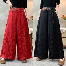 批发实拍2026春夏棉人丝新款大码新中式国风绣花阔腿裤