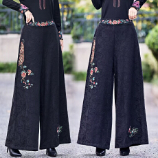 批发实拍2026春夏棉人丝新款大码新中式国风绣花阔腿裤