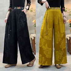 批发实拍2026春夏棉人丝新款大码新中式国风绣花阔腿裤