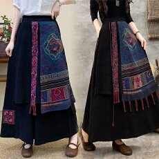 批发实拍2026春夏棉麻新款大码新中式国风绣花阔腿裤