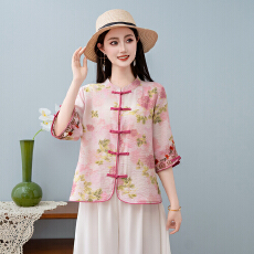 批发实拍2026夏洗水棉麻新款大码新中式国风显瘦绣花衬衣