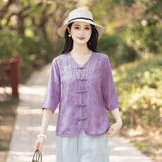 批发实拍2026夏洗水棉麻新款大码新中式国风显瘦绣花衬衣