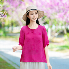 批发实拍2026夏洗水棉麻新款大码新中式国风显瘦绣花衬衣