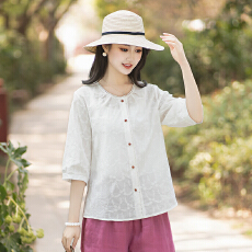 批发实拍2026夏洗水棉麻新款大码新中式国风显瘦绣花衬衣