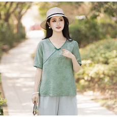 批发实拍2026夏洗水棉麻新款大码新中式国风显瘦绣花衬衣