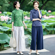 批发2026早秋新中式国风女新款减龄显瘦立领盘扣上衣+半身裙套装